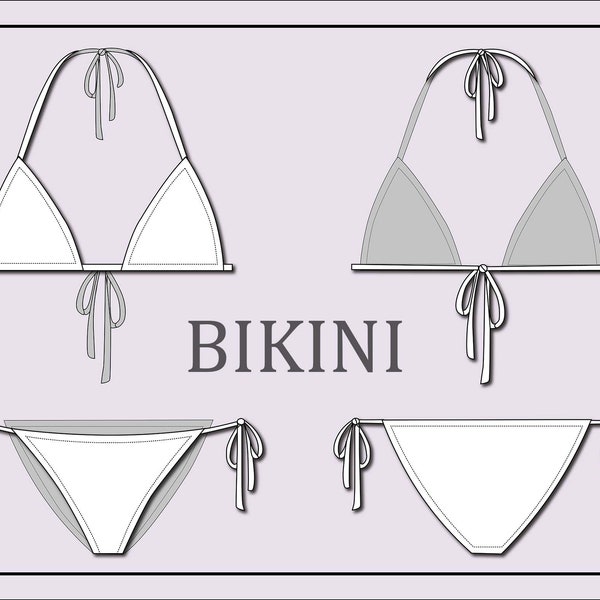 Bikini vector -swimsuit vector-fashion flat sketch for adobe illustrator - technical drawing - bikini template - womens swimsuit flat sketch