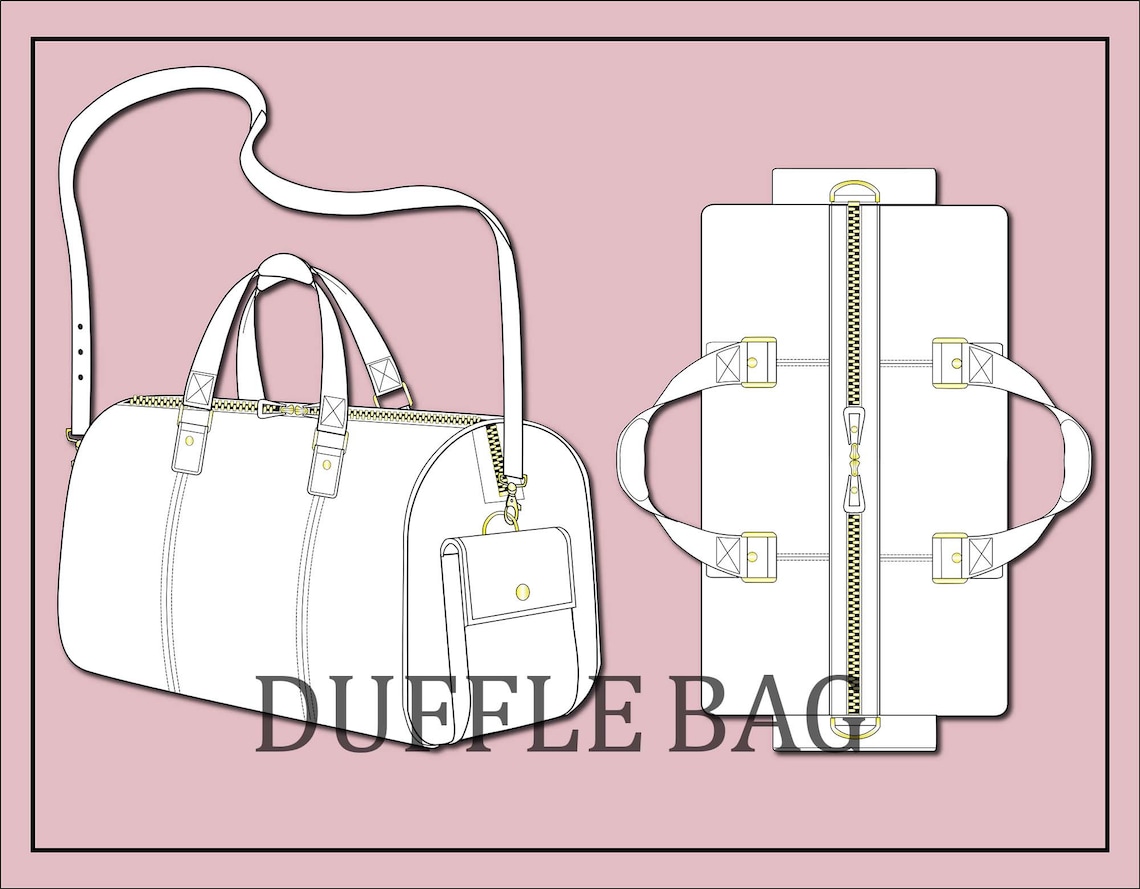 Duffle Bag Vector Bag Vectorfashion Flat Sketch for Adobe Illustrator Technical Drawing duffle