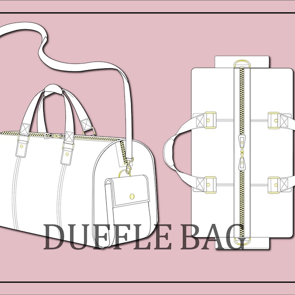 Duffle bag vector- bag vector-fashion flat sketch for adobe illustrator - technical drawing -duffle bag templates