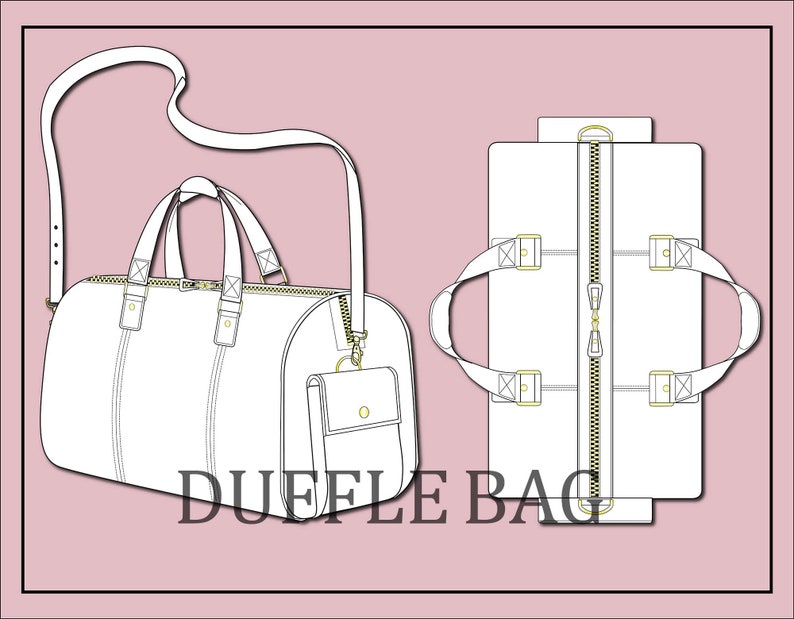 Duffle Bag Vector Bag Vectorfashion Flat Sketch for Adobe Illustrator Technical Drawing duffle