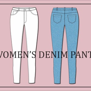 Women&#39;s denim pants vector- jeans pants vector -fashion flat sketch for adobe illustrator - technical drawing -denim pants templates