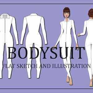Bodysuit vector-jumpsuit vector-fashion flat sketch for adobe illustrator-Fashion illustration template-technical drawing -bodysuit template