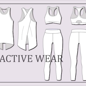 Women&#39;s activewear vector -sport bra vector-legging vector-fashion flat sketch for adobe illustrator -technical drawing -activewear template