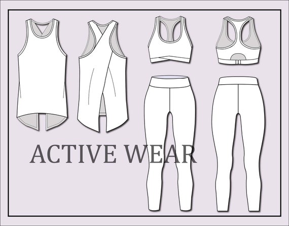 Women's activewear vector -sport bra vector-legging vector-fashion flat  sketch for adobe illustrator -technical drawing -activewear template