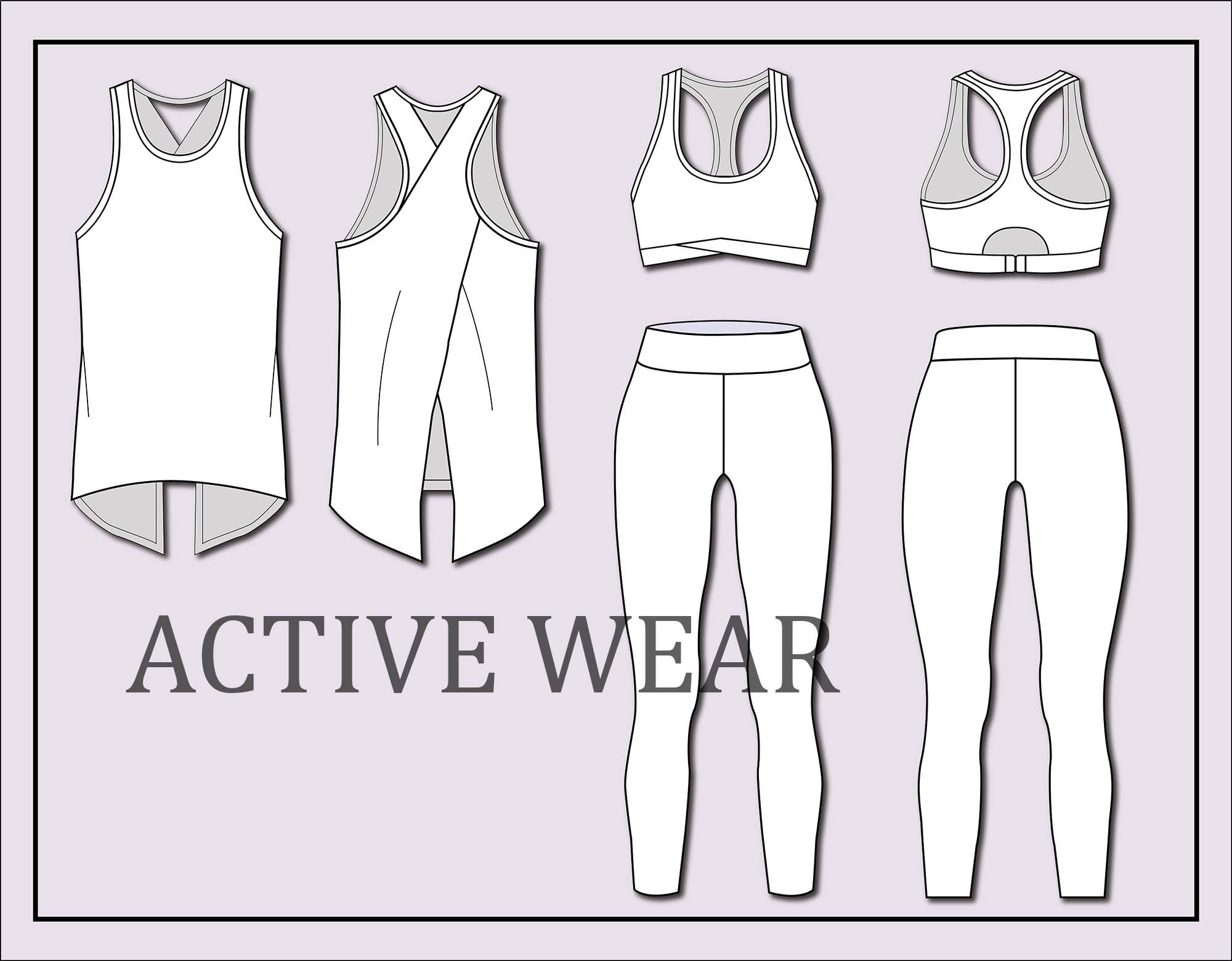 Women's activewear flat sketch and tech pack