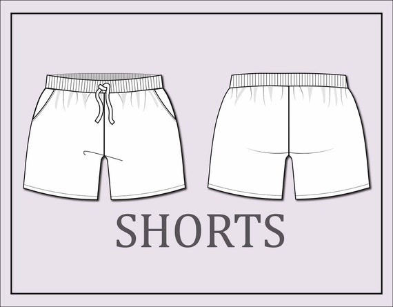 Men's Knitted Shorts Fashion Flat Technical Drawing Template. Short Pants,  Fashion Flat Sketch, Front And Back View, White. Royalty Free SVG,  Cliparts, Vectors, and Stock Illustration. Image 187261447.