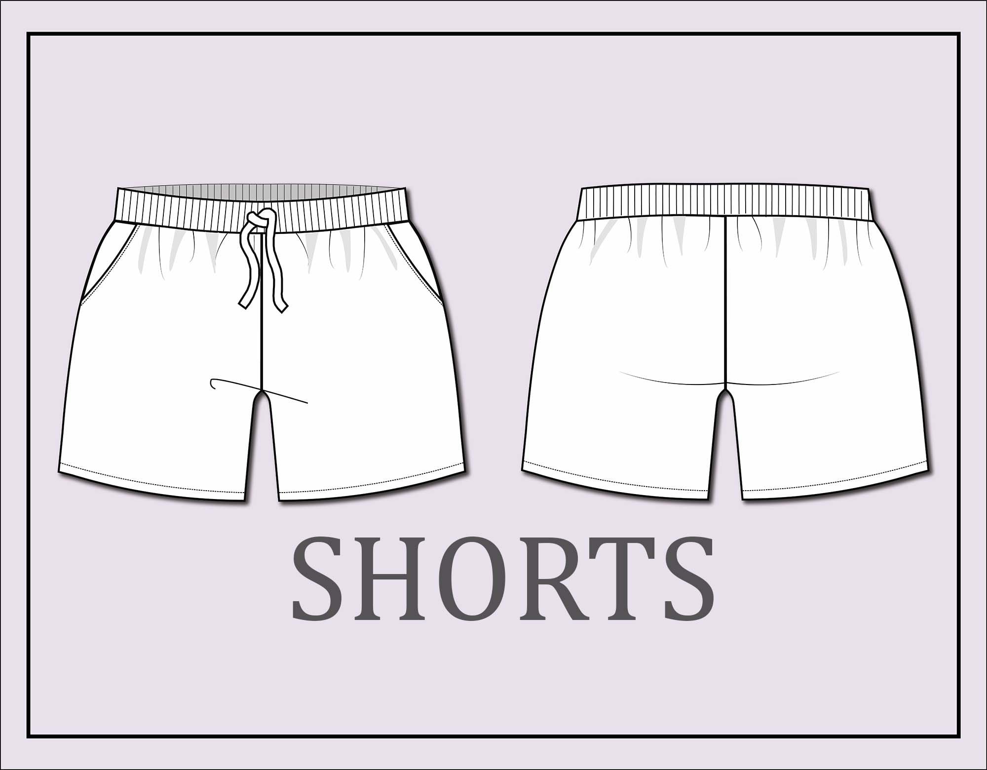 Unisex shorts vector -unisex shorts-fashion flat sketch for adobe  illustrator - technical drawing -unisex shorts template