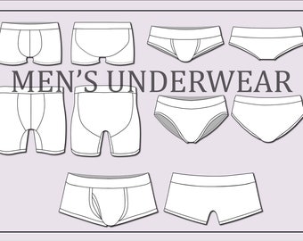 Male underwear types flat silhouettes vector icons set. Man briefs fashion  styles. Front view. Underclothes infographic design elements. Classic  briefs, boxers, trunks, bikini, string, thong. Isolated Векторный объект  Stock