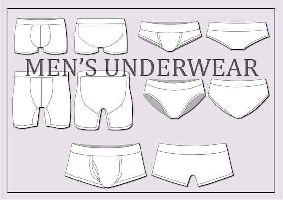 Men's Underwear Vectors fashion Flat Sketch for Adobe Illustrator Technical  Drawing men's Underwear Templates 