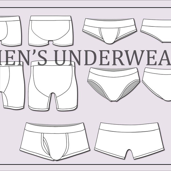 Men's underwear vectors -fashion flat sketch for adobe illustrator - technical drawing -Men's underwear templates