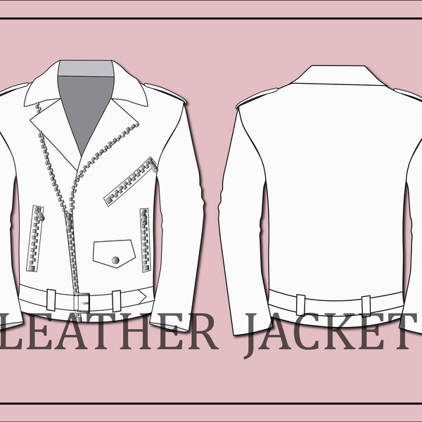Biker leather Jacket vector-Motorcycle jacket vector-fashion flat sketch for adobe illustrator - technical drawing- leatherjacket template
