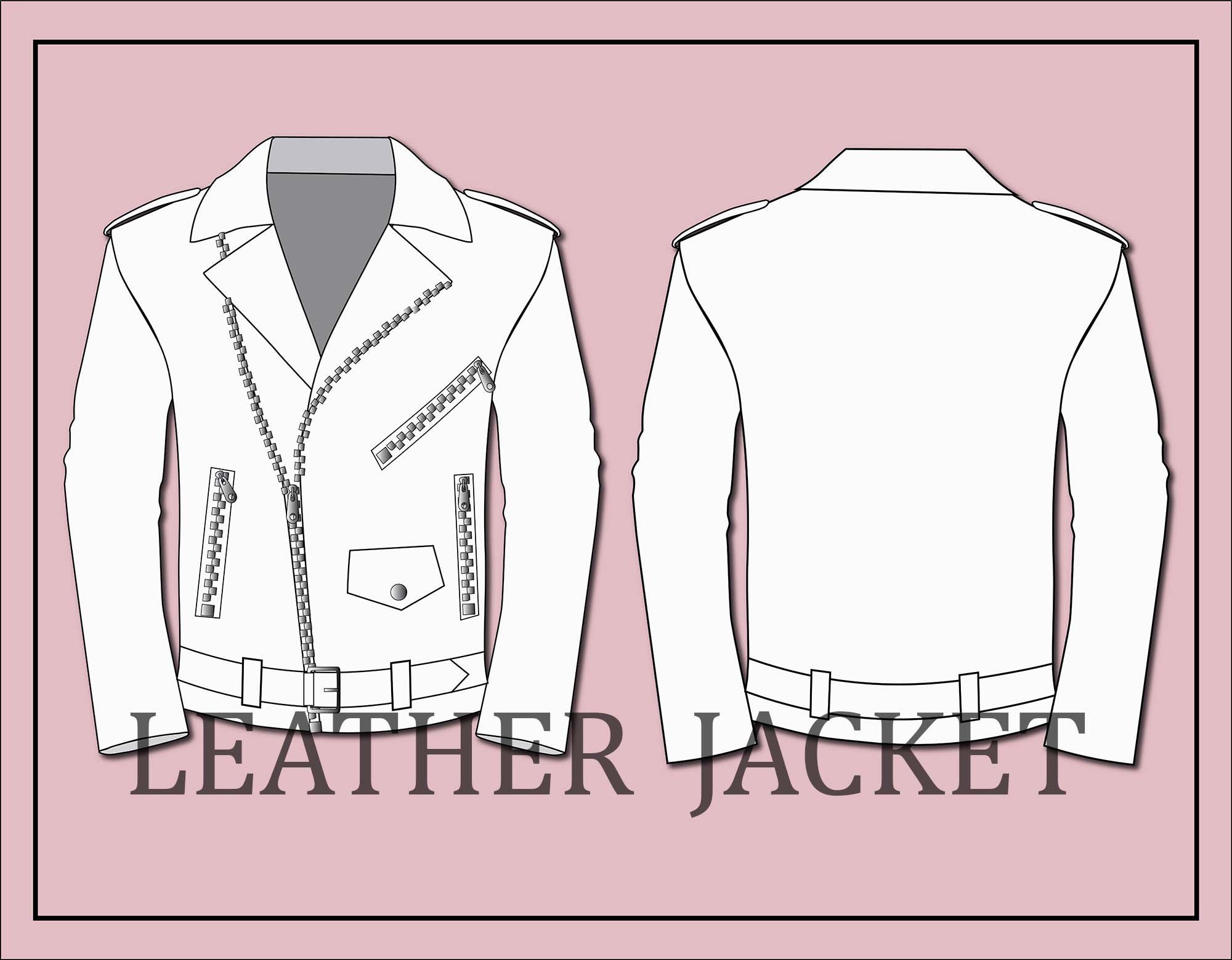 Premium Vector  Trendy style mens biker jacket front and back flat sketch  technical drawing vector illustration