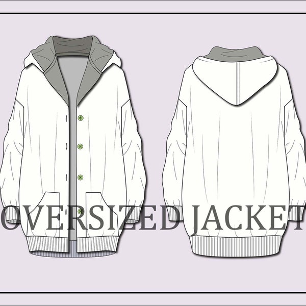 Oversized Jacket vector-jacket vector -fashion flat sketch for adobe illustrator - technical drawing -oversized jacket template