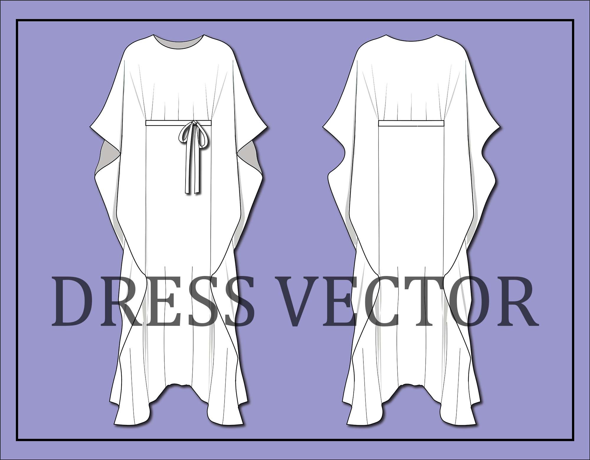 Dress Fashion Flat Sketch Template. Long Maxi Dress Front And Back View.  Flat Technical Drawing. Royalty Free SVG, Cliparts, Vectors, and Stock  Illustration. Image 182502313.