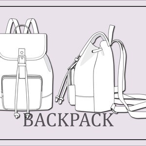 Backpack vector- backpack fashion flat sketch for adobe illustrator - technical drawing -backpack templates