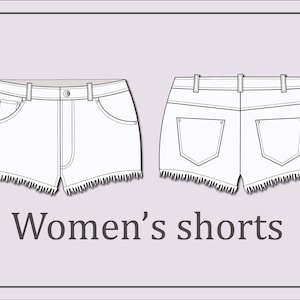Denim shorts vector -Women&#39;s shorts-fashion flat sketch for adobe illustrator - technical drawing -women&#39;s denim shorts template