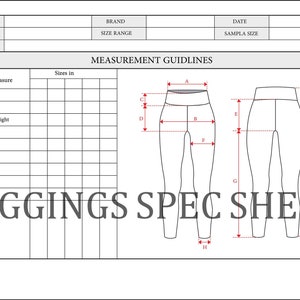 Legging Size Sheet for Tech Pack Complete Measurements Guide for