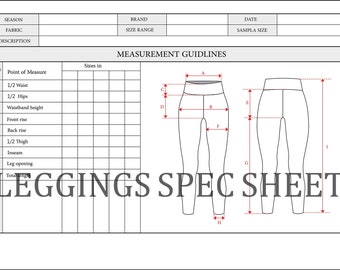 Legging Size Sheet for Tech Pack Complete Measurements Guide for Leggings  flat Sketch-tech Pack Template technical Drawing-fashion Sketch -   Sweden