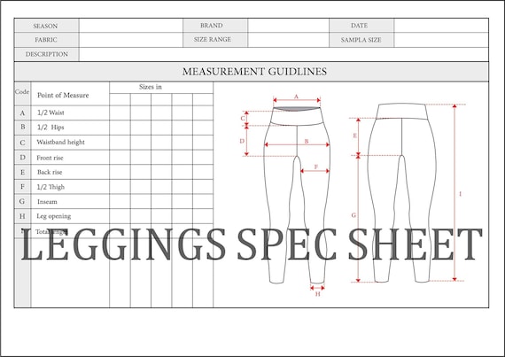 Legging Size Sheet for Tech Pack Complete Measurements Guide for Leggings  flat Sketch-tech Pack Template technical Drawing-fashion Sketch -   Canada