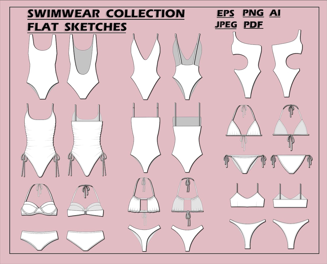 Swimsuits Set Bundle Vector bikini Fashion Flat Sketch for Adobe Swimsuits Set Bundle Vector bikini Fashion Flat Sketch for Adobe