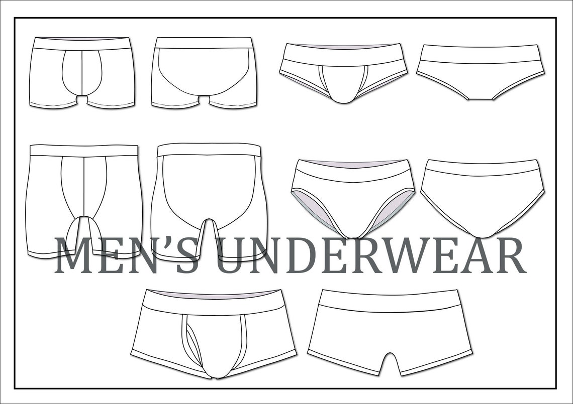 Men's underwear vectors fashion flat sketch for adobe | Etsy