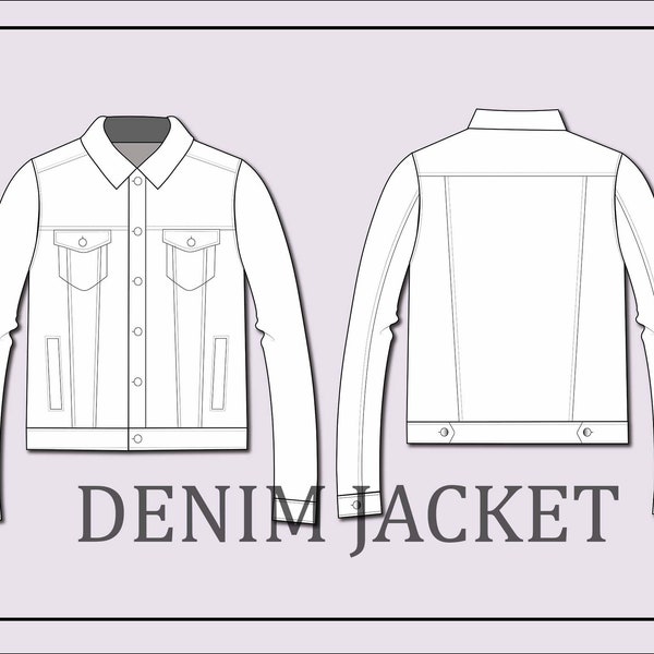 Denim jacket vector -fashion flat sketch for adobe illustrator - technical drawing -denim jacket template