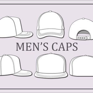 Caps vector- sport caps vectors-fashion flat sketch for adobe illustrator - technical drawing -Caps template