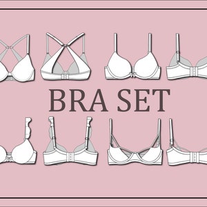 Bra set bundle vector- bra vector -fashion flat sketch for adobe illustrator - technical drawing -bra templates - lingerie flat sketches