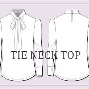 Tie neck top vector -fashion flat sketch for adobe illustrator - technical drawing -women&#39;s top template-blouse flat sketch