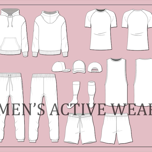 Men's activewear vector -sportwear vector-sweatpants vector-fashion flat sketch for adobe illustrator-technical drawing-activewear templates