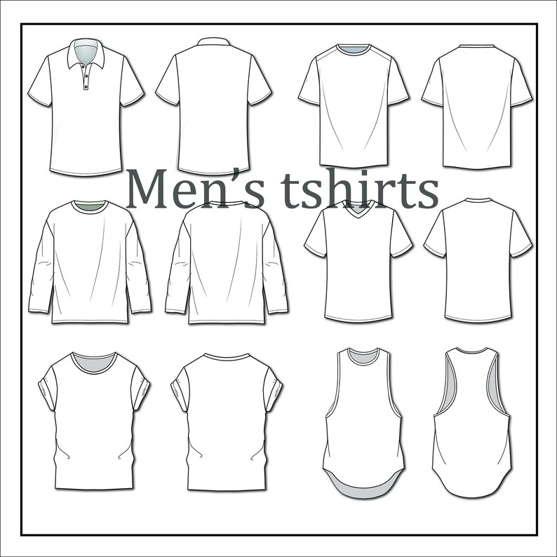 Men's tshirts vectors fashion flat sketch for adobe | Etsy