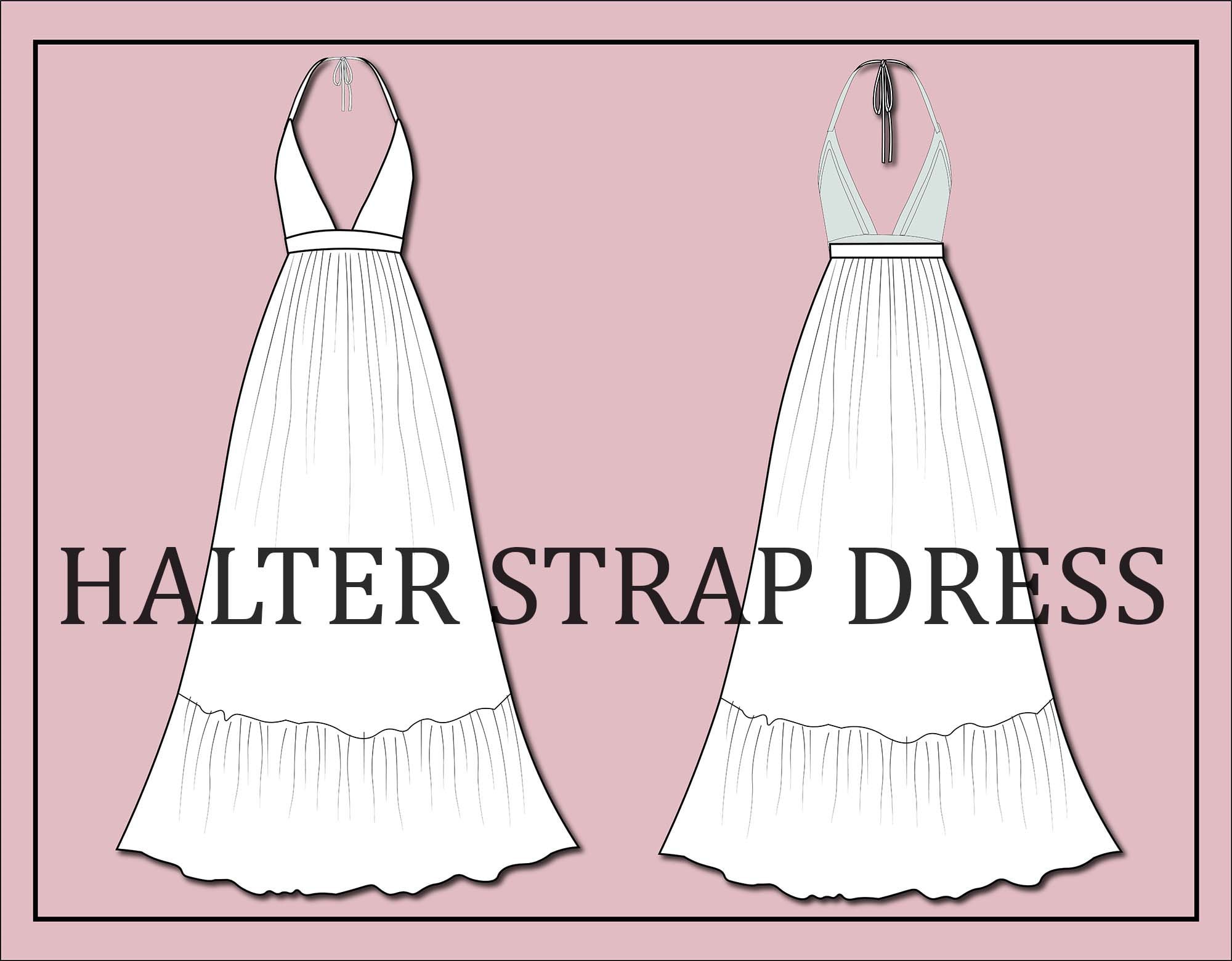 Halter Dress Vector Template: Fashion Flat Sketch (Digital Download)