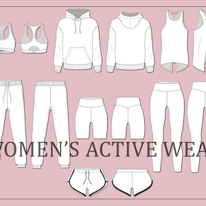 Women&#39;s activewear vector -sportwear vector-legging vector-fashion flat sketch for adobe illustrator -technical drawing-activewear templates