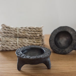 Unique Lituanian ceramic incense holder (black ceramics)