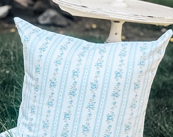 Vintage blue stripe pillow cover