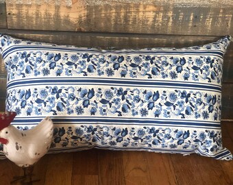 Blue and white pillow cover