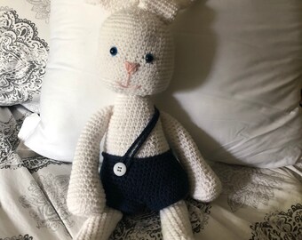 Personalized Knit Bunny Plush: Handmade Crochet Stuffed Animal, Baby Photo Prop