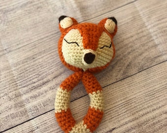 Handmade crochet baby fox rattle, photo prop, baby toy, stuffed animal