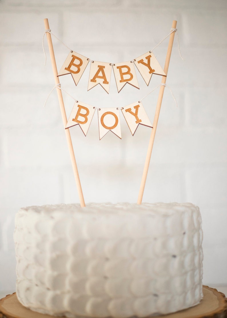 Wooden Banner Baby Shower Cake Topper Baby Boy Wooden Cake Topper Rustic Banner Cake Topper