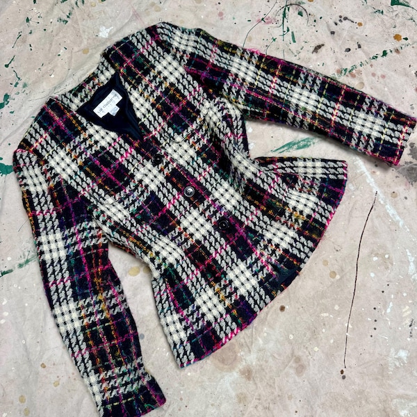 90s Liz Claiborne Mohair Wool Houndstooth Blazer USA M