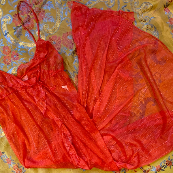 Vintage 70s DVF Sheer Red Lingerie Dress Gown