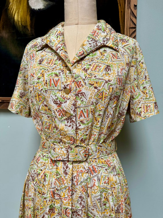 50s Sears Novelty Print Shirtwaist Dress S - image 8