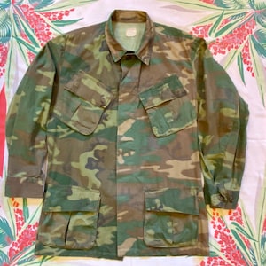 1960s Camo Slant Pocket Jungle Jacket USMC Army Vietnam 1969 S