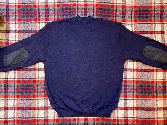 Vintage Barbour Wool Sweater Navy Jumper Suede 44 - image 8