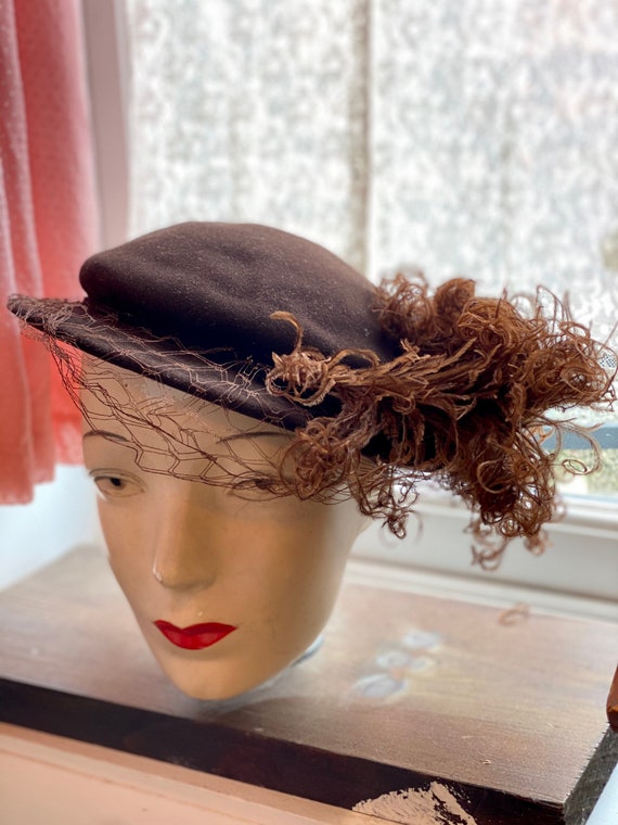 Vintage 30s Hat Ostrich Feather Net Colby - image 7