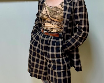 1990s Plaid Linen Blazer Shorts Suit Set 12