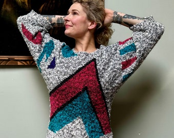 80s Abstract Bouclé Knit Batwing Sweater