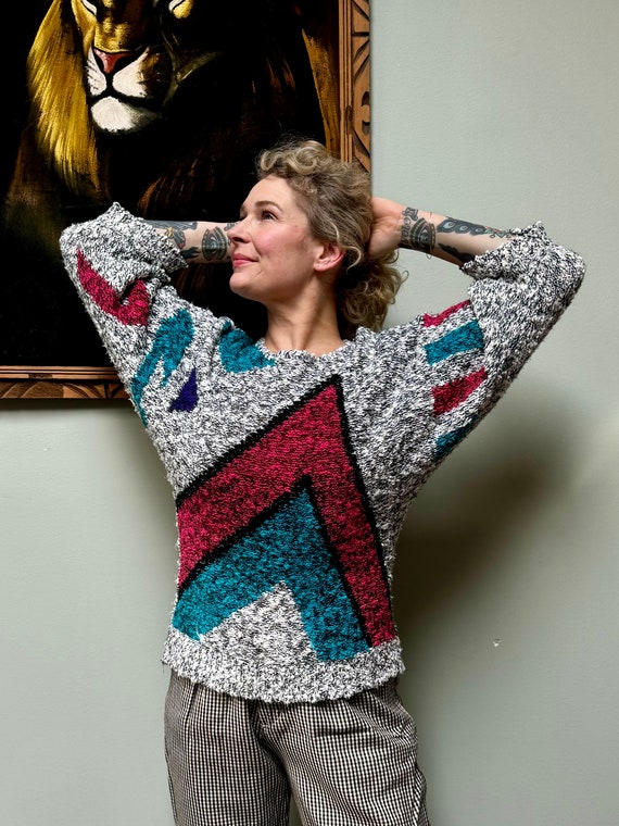 80s Abstract Bouclé Knit Batwing Sweater