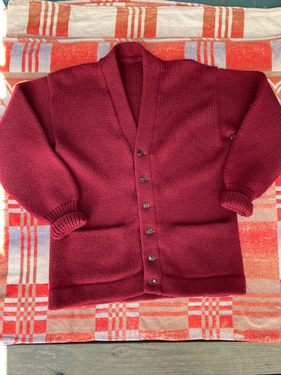 Vintage 1940s Wool Cardigan / 1940s Burgundy Colle