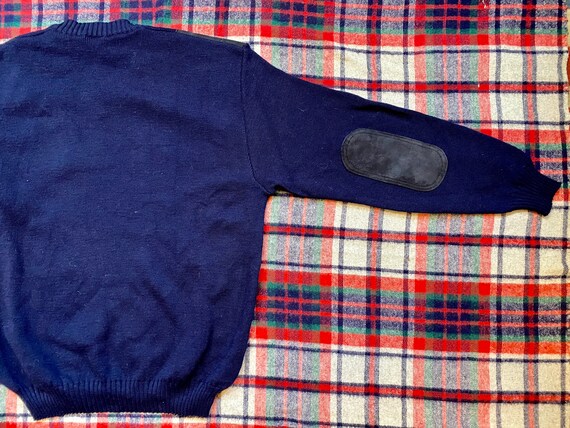 Vintage Barbour Wool Sweater Navy Jumper Suede 44 - image 6